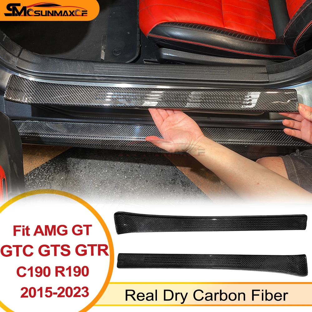 For Benz AMG GT GTS GTC GTR 2015-2023 Dry Real Carbon Fiber Door Sill Scuff Plate Threshold Protector Trim Interior Decoration