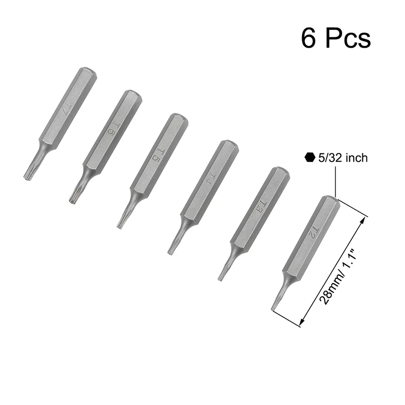 6pcs S2 Torx Screwdriver Bits Set T2 T3 T4 T5 T6 T7 5/32 Inch Hex Shank Screw Driver Repair Kit Phone Repairing Head Hand Tools