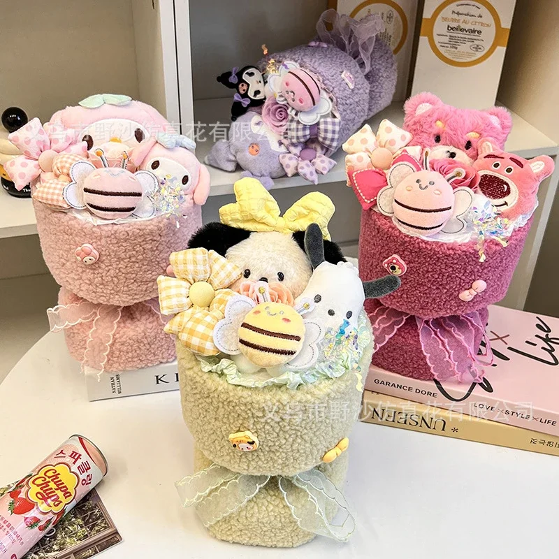 

Плюшевая кукла Hello Kitty Sanrio, милые Мультяшные цветы, Коричный курол, украшение для комнаты, кукольный букет, игрушки для девочек и детей, праздничные подарки