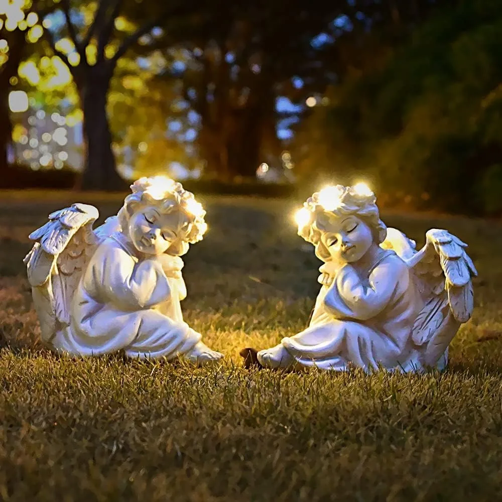 

Angel Statue Garden Decor for Outside Solar Outdoor Decorations Cherub for Christmas Yard Porch Home Lawn Gifts (2pcs)