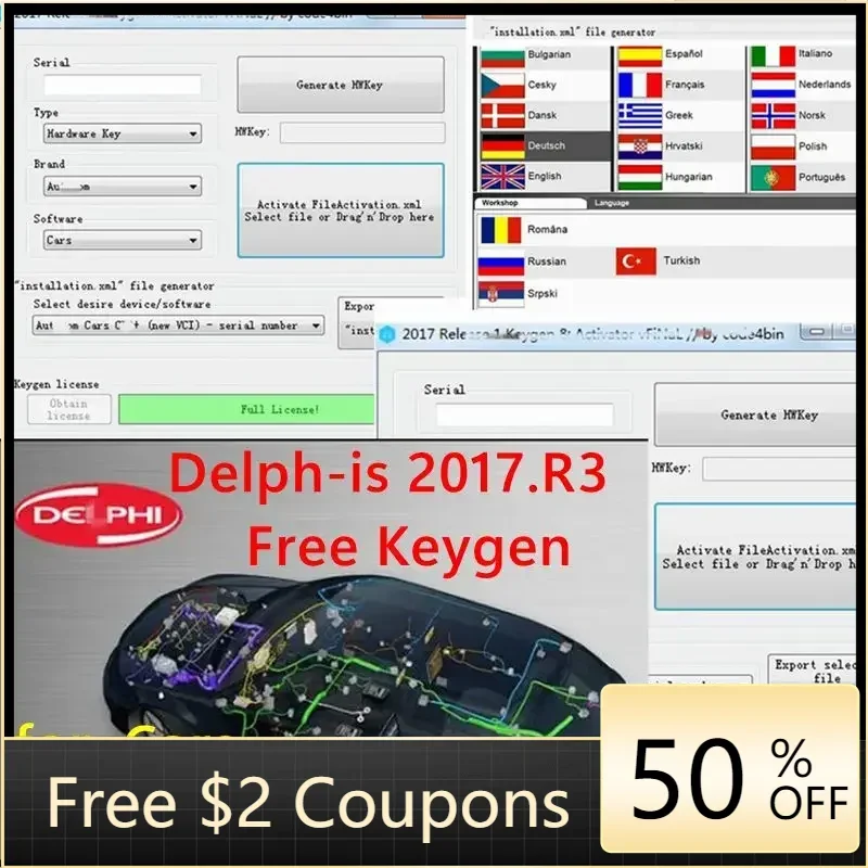 2024 HOT Sale Delphis 2017 R3 with Keygen Delphi DS-150E Diagnostic Tool software For Cars and Trucks obd Scanner D-elphi 2017r3