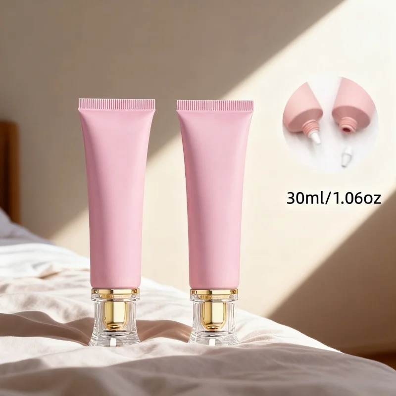 

10 шт., 30 г, золотой/серебряный пояс, акриловая крышка, матовая розовая трубка с внутренней заглушкой, упаковочный материал для красоты и макияжа