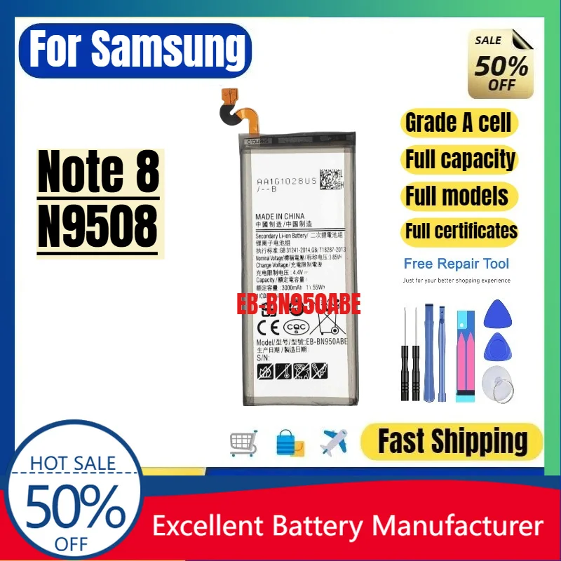 0 Cycle EB BN950ABE Battery for Samsung Note 8 N9508 High Quality Replacement Lithium Polymer Grade A Cell Bateria with Tools