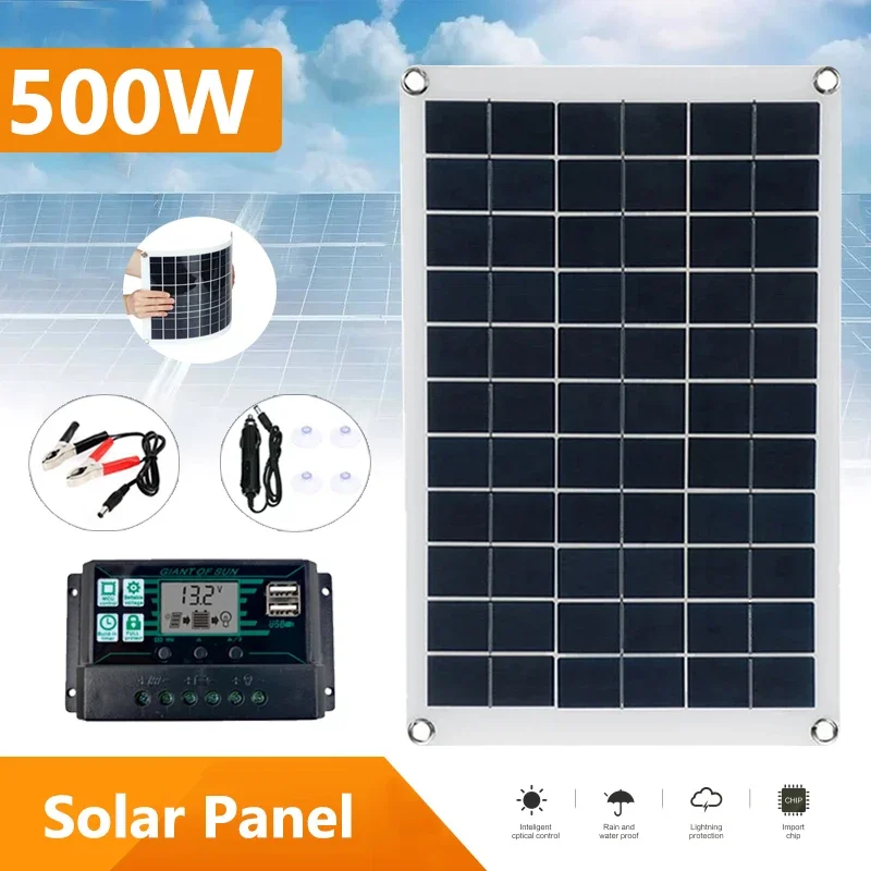 500W Solar Panel Kit 18V Portable Charger Dual USB With 10A-150A Controller Solar Cells Outdoor Camping for Phone Car Yacht RV