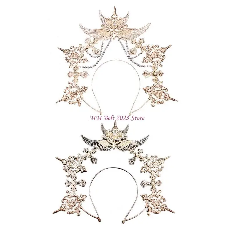 

49ME двухслойная повязка на голову с крыльями ангела, обруч для волос для косплея на фестивале для женщин, для банкета