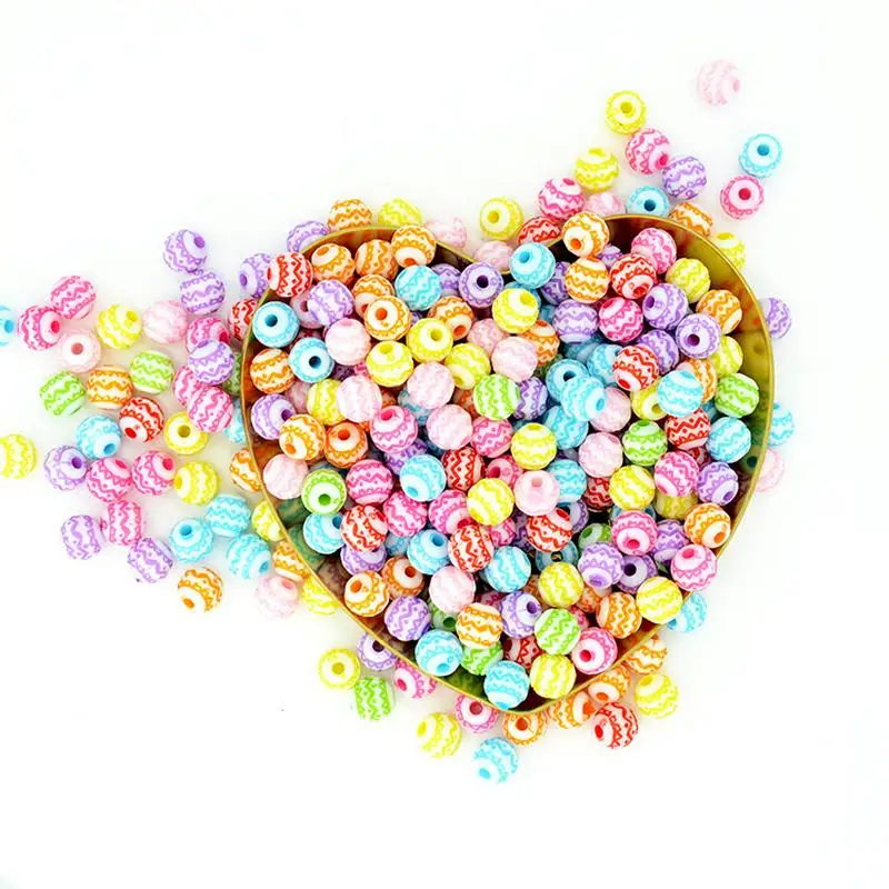 80pcs/Bag Round 8mm Wash Colorful Bead Candy Jelly Cute Watermelon Striped For Jewelry Making DIY Bracelet Spacer Accessories