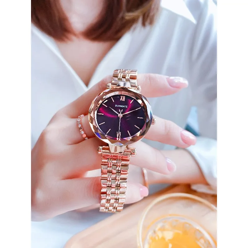 ساعة SUNMATE الفاخرة بحجر الراين، حركة كوارتز مستوردة، ساعة يد نسائية أنيقة وكاجوال مقاومة للماء، تتضمن صندوق ساعة مجاني
