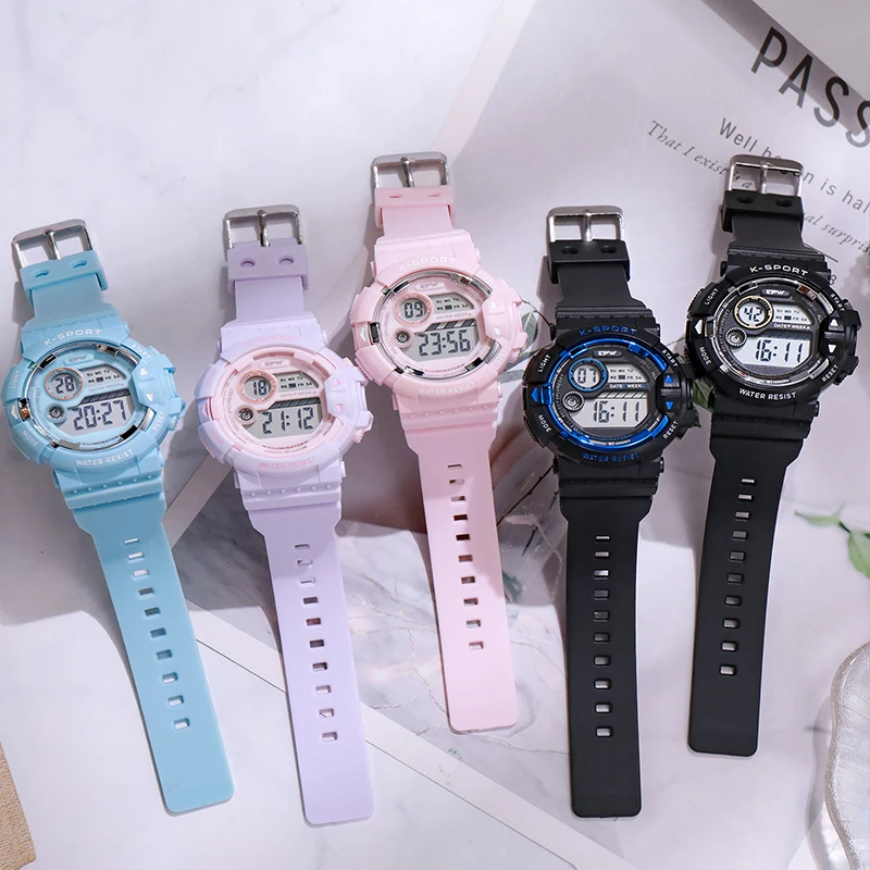 Lovely Fancy Girls relojes deportivos digitales impermeables luminosos multifuncionales para estudiantes, reloj electrónico para niños, deportes al aire libre