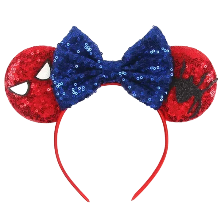 Diademas con orejas de Spiderman de Marvel de Disney para niños y niñas, diademas de cuero de Mickey Mouse, accesorios para el cabello para mujeres, sombreros para hombres y adultos