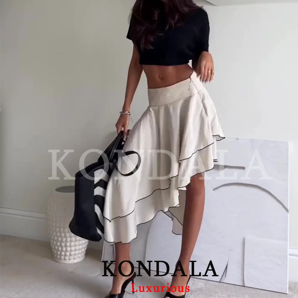 KONDALA Chic Ruffles Long Party Skirts Women High Waist Irregular Hem Stylish Skirts Fashion 2026 Spring Summer Elegant Holiday