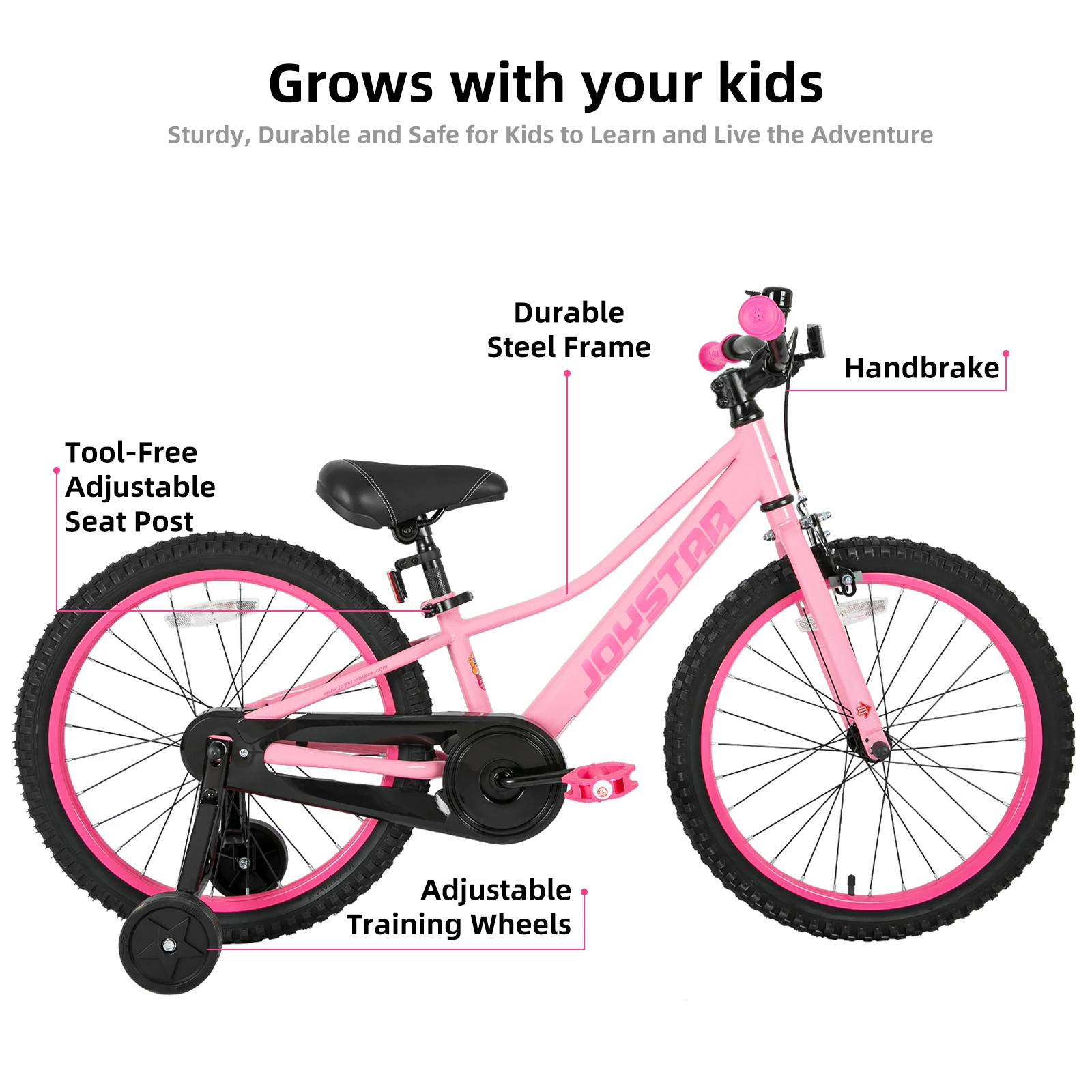 JOYSTAR 20 Inch Kid Bike for Age 6-10 Years Boys & Girls, 20 Inch Wheels Kid Mountain Bike with Training Wheels, Handbrake, Pink