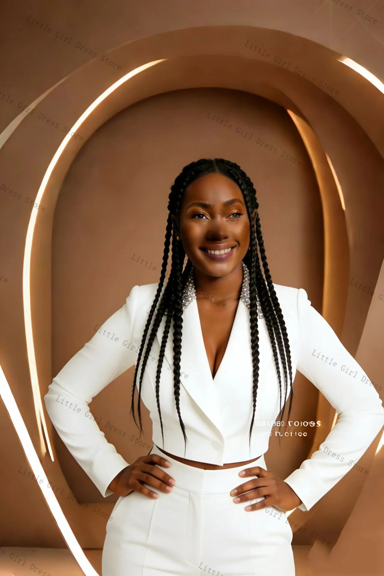 Weißes Damen-Anzug-Set mit Kristallen, 2-teilig, kurzer Blazer, Hose, formelle Büro-Damenjacke, Abschlussball, Hochzeit, Brautmantel, maßgeschneidert