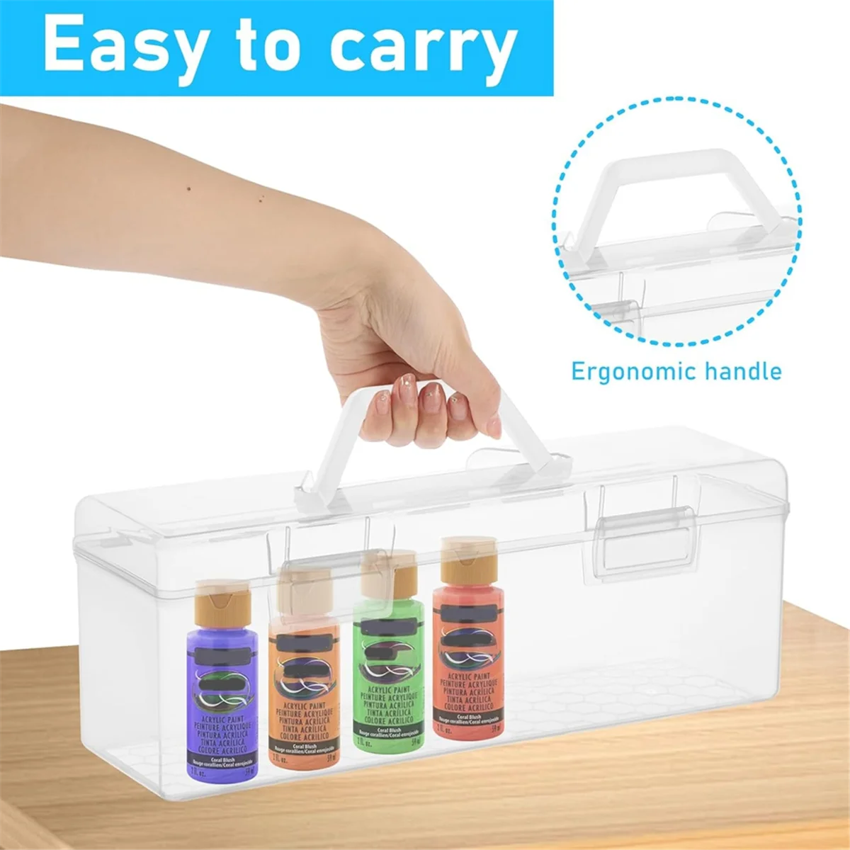 ADP-2Pcs Paint Storage Box Craft Storage Box Handle,30 Bottle Capacity Paint Storage Box for 2 Fluid Ounces Acrylic Paint
