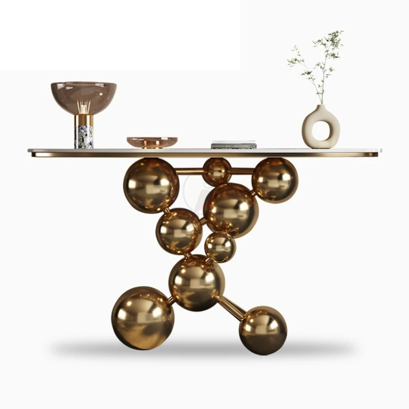 LH rock slab entrance table light luxury home end view table high-grade spherical stainless steel