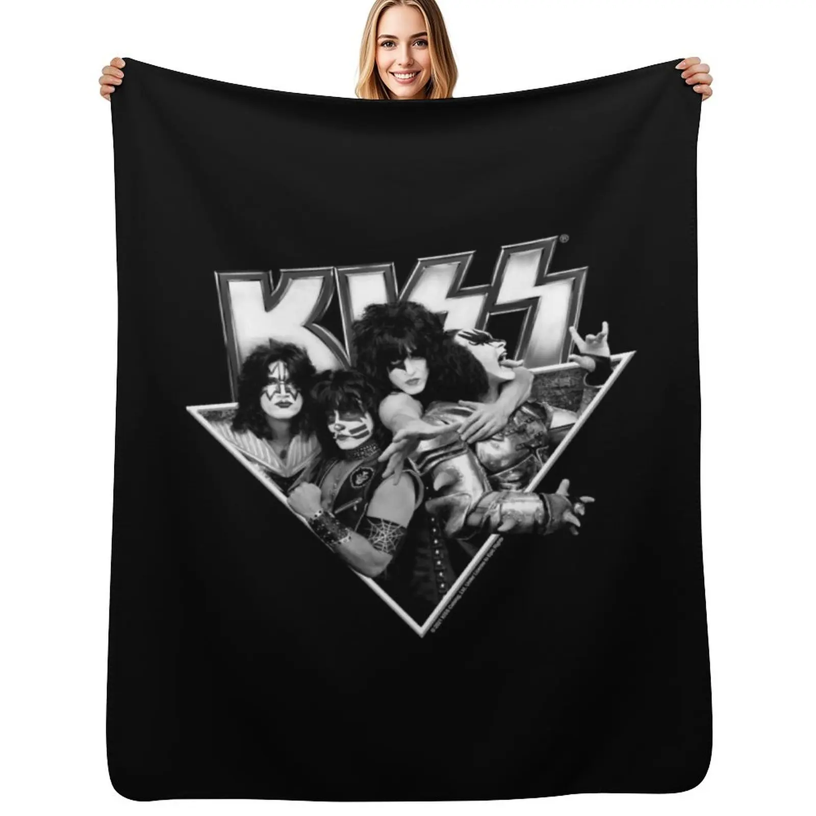 KISS ? The Band - Members Metal Triangle (Black and White) Throw Blanket Cozy Throw Blanket Birthday Gift for Him Her