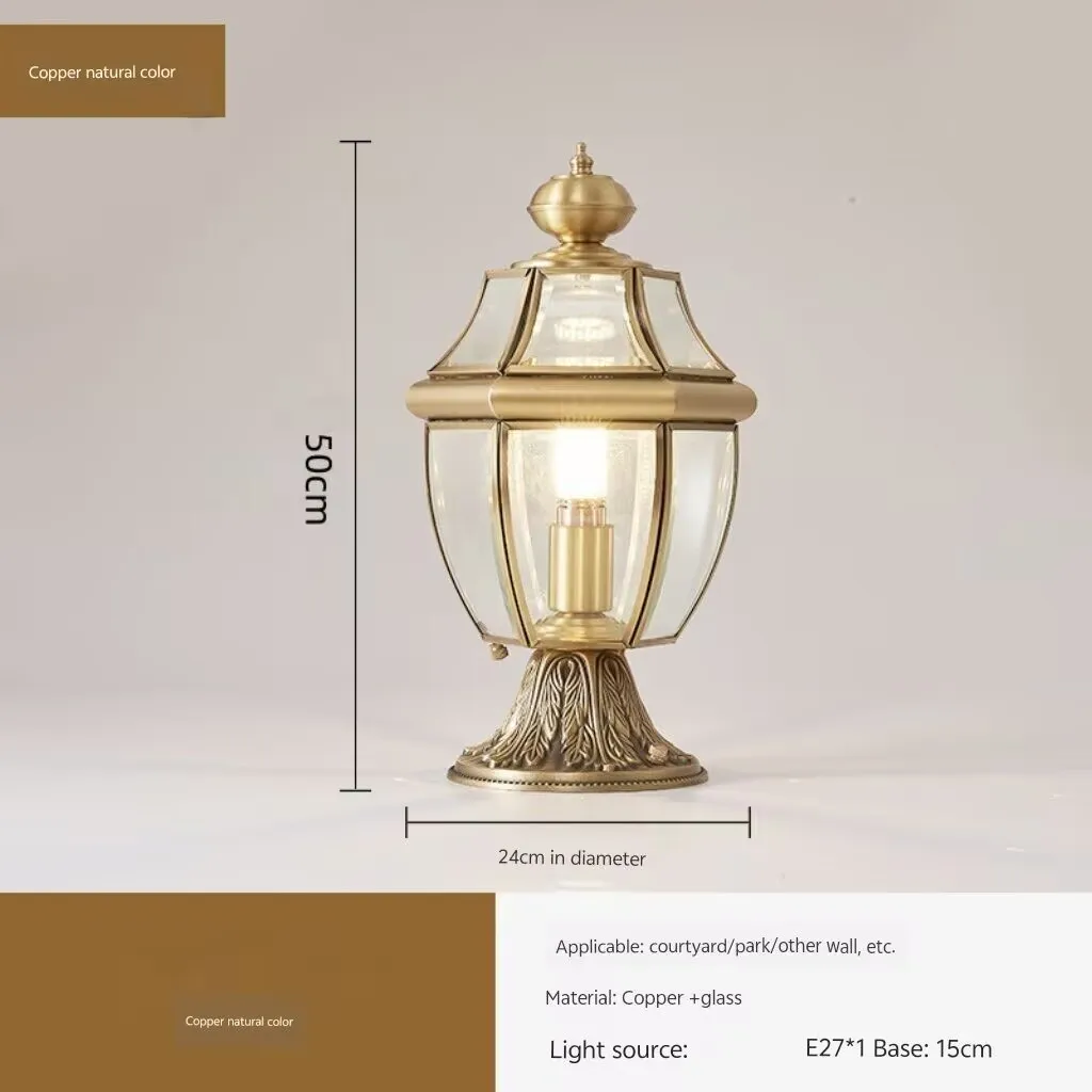 All copper column head lamp, villa self built house gate lamp, garden power connected courtyard pillar lamp