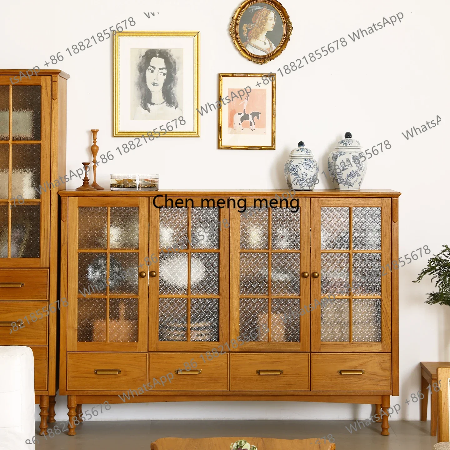Old teak dining side cabinet All solid wood medieval style guest restaurant storage cabinet