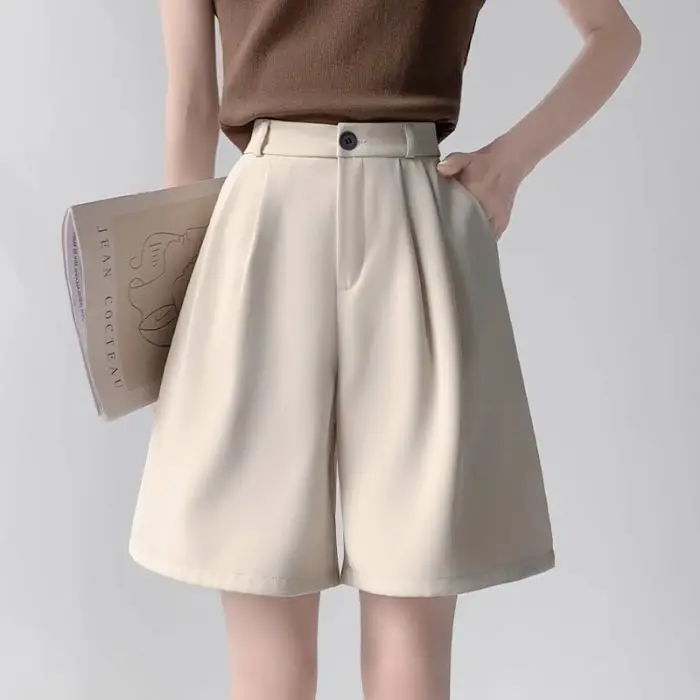High Waist Loose Fit Korean Style Casual Suit Shorts Women's Summer New Style A-Line Slimming Five-Quarter Length Shorts
