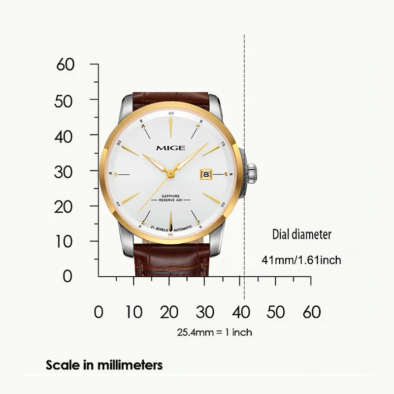 MIGE Original MIYOTA Orologi da uomo Orologio meccanico automatico Orologio da polso con calendario luminoso di lusso impermeabile in acciaio inossidabile