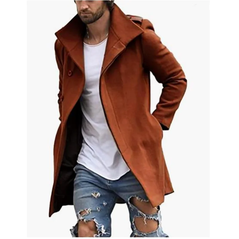 British Fashion Jackets Man Trench Coat Lapel Windbreaker Solid Color With Man's Clothing And Worsted Men's Jackets Coat