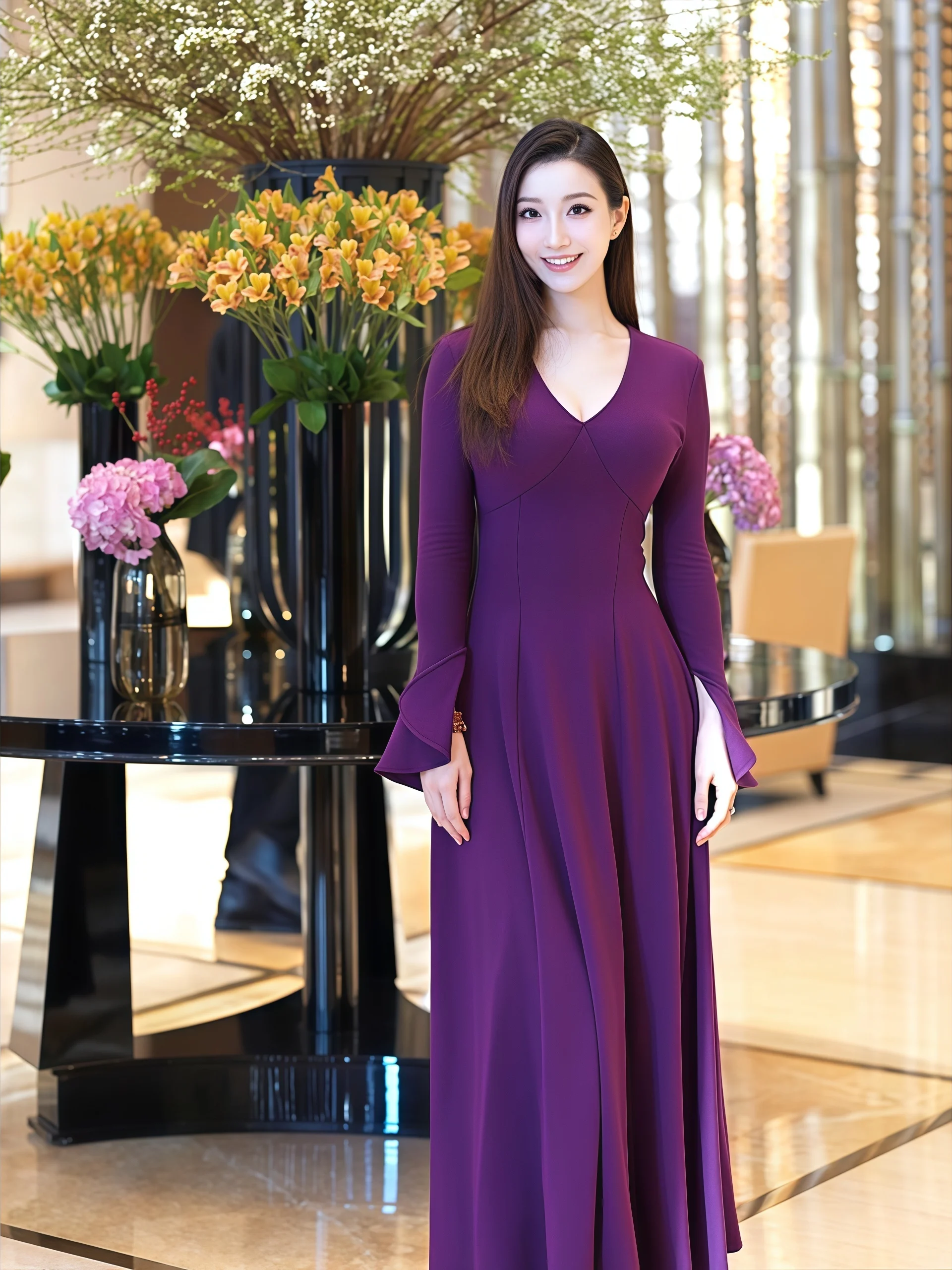 

Женское осенне-зимнее приталенное длинное платье Pure Desire с глубоким V-образным вырезом, рукавами-колокол, в корейском стиле, с завышенной талией, для свадебных торжеств