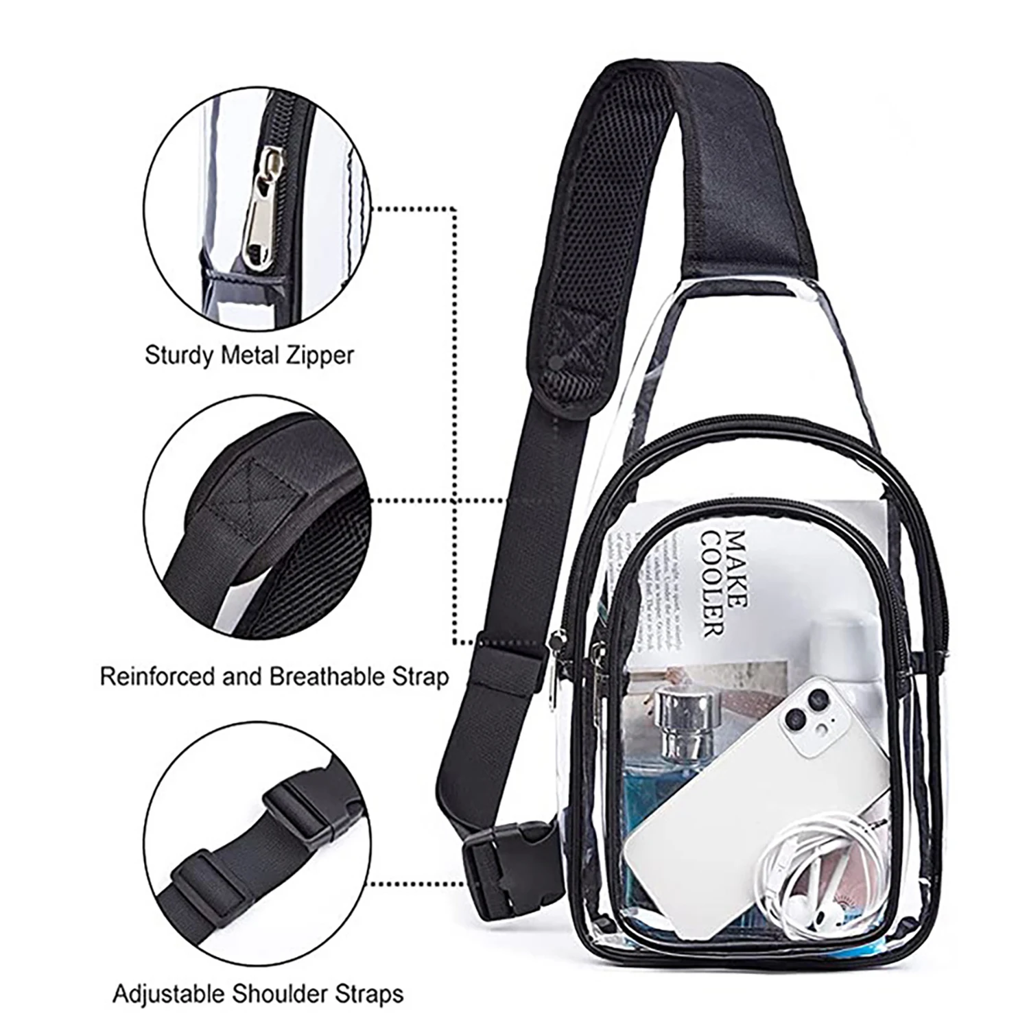 1Pc Transparent Double-Layer Shoulder Bag for Men and Women, Outdoor Sports Chest Bag, Coin Mobile Phone Accessories Storage Bag