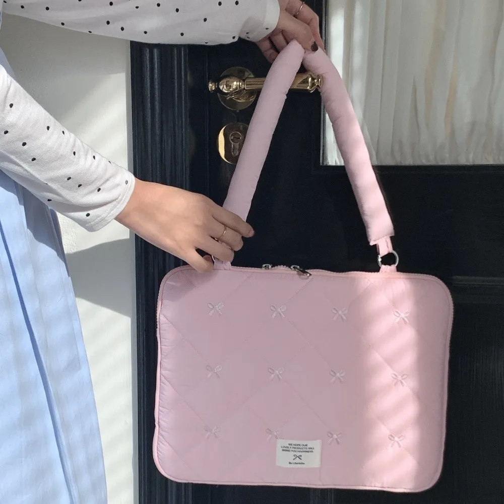 Embroidered Bow Business Briefcases File Folder Large Capacity Laptop Sleeve Case Bag Shoulder Bag Handbag Laptop Bag