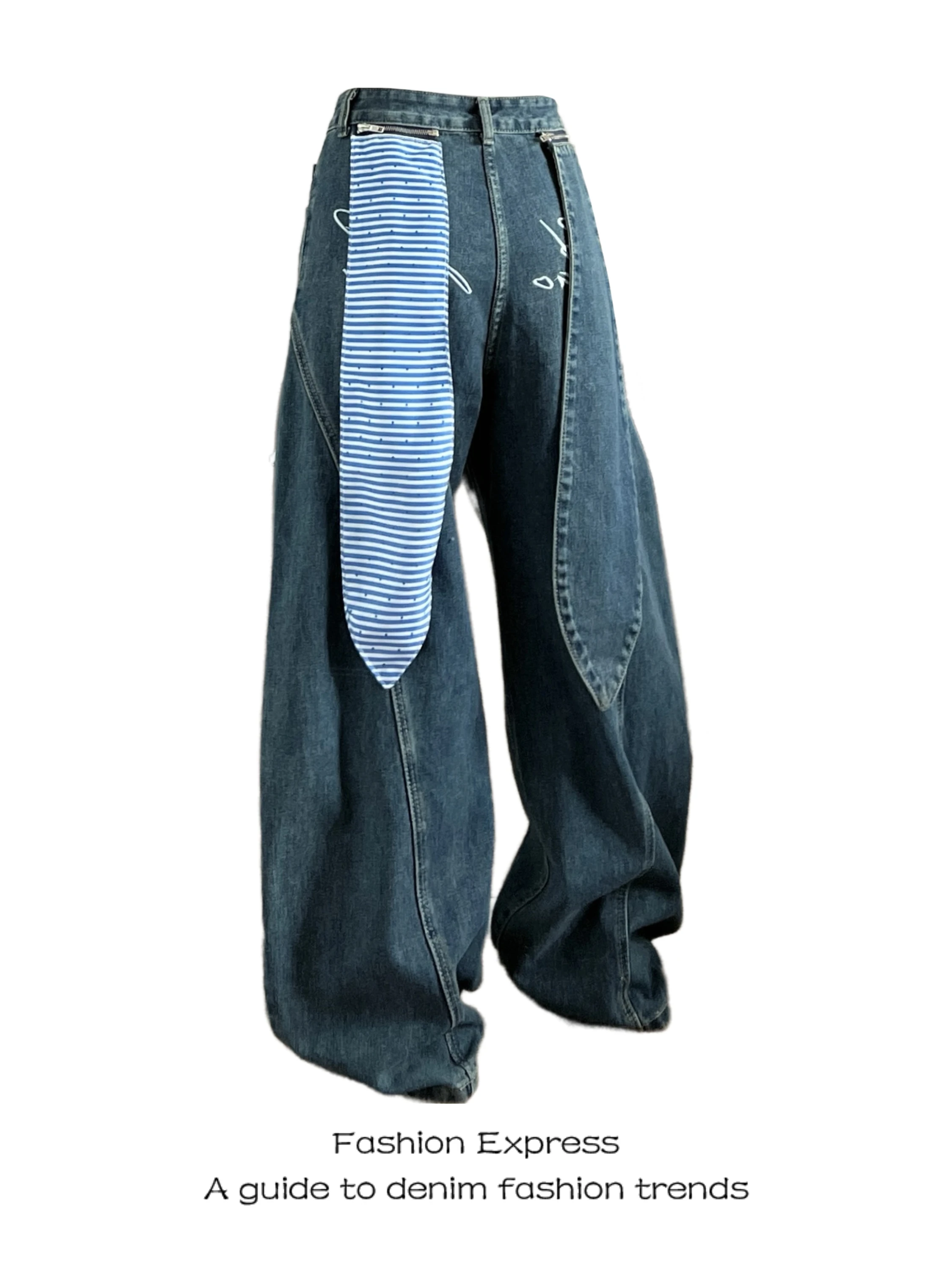 

Unique Super Cute Star Rabbit Ear Patchwork Wide Leg Knife Jeans Women's Spring Autumn 2026 New Sle Casual High Waist ...