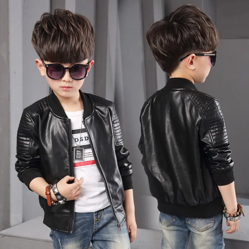 2 4 6 8 10 12 13 Years Big Boys Coat Autumn Winter Plus Velvet Warm Teen Kids Leather Jacket Fashion Waterproof Children Outwear