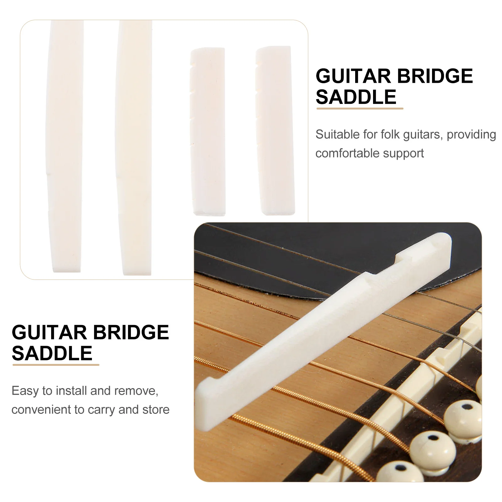 

2 set Guitar Saddle Nut Acoustic Folk Guitar Bridge Replacement Lightweight Durable Parts For String Instrument Repair