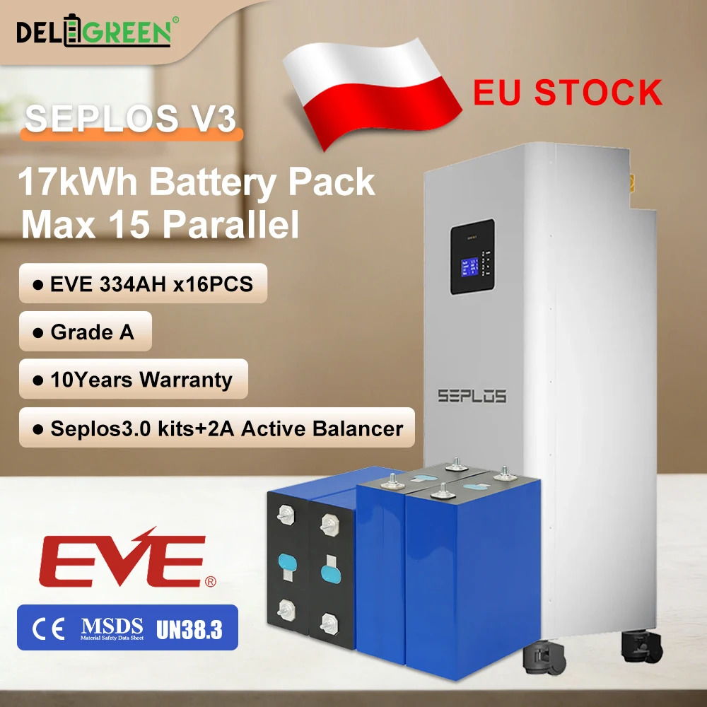 

Poland 48VEVE334AH 17kWh 3.0 Seplos Battery Kits Lifepo4 Battery 2A Active Balancer Rechargeable Battery Solar Energy Tax Free