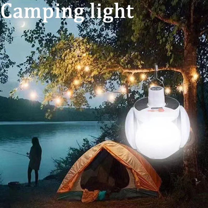 Solar Camping Light Football Lights Outdoor Waterproof USB Recharging Hanging Tent LED Bulb Emergency Folding Lamp Fishing Lamp