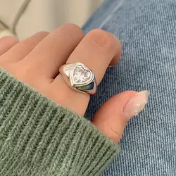 Minimalist 925 Sterling Silver Love High-end Diamond Zircon Ring Japanese and Korean INS Style Index Finger