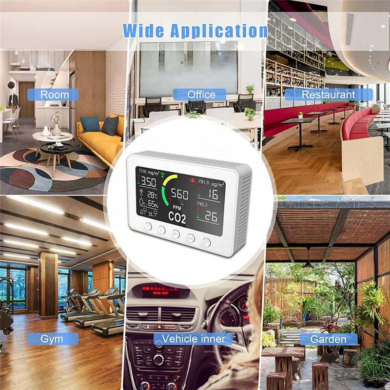 Tuya WiFi Co2 Sensor 6 in 1 Smart Air Quality Sensor Temperature Humid Hot Sale ay EU Plug