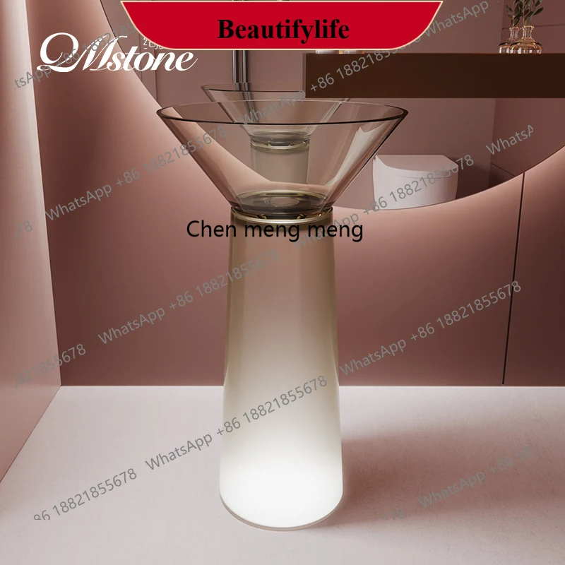 

Artificial stone pure resin colored crystal transparent floor-to-ceiling hotel column wash basin