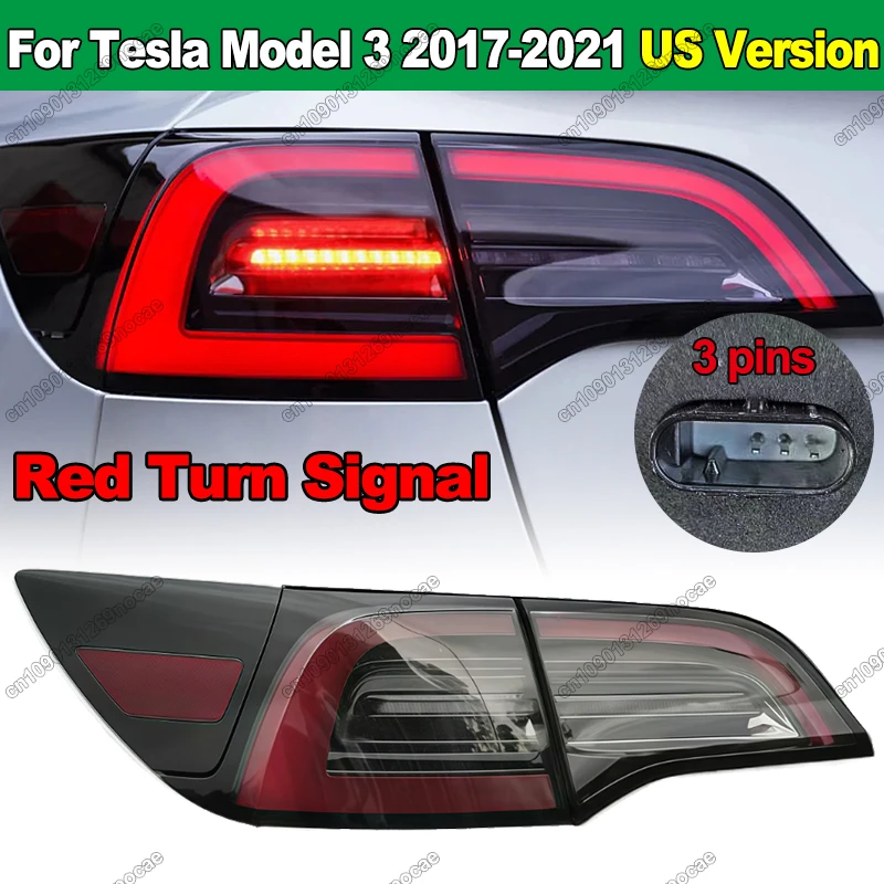 

NEW LED rear Tail Light Turn Signal Trunk Lid Brake Lamp For Tesla Model 3 2017-2021 US Version 3 Pin 1077398-00-F 1077397-00-G