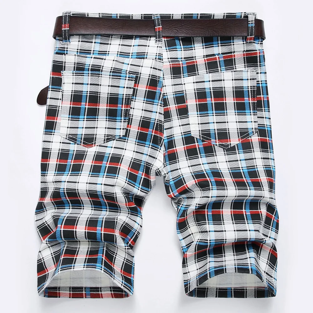 Pantalones cortos con estampado Digital a cuadros para hombre, Vaqueros ajustados a la moda, elásticos de tartán, Verano
