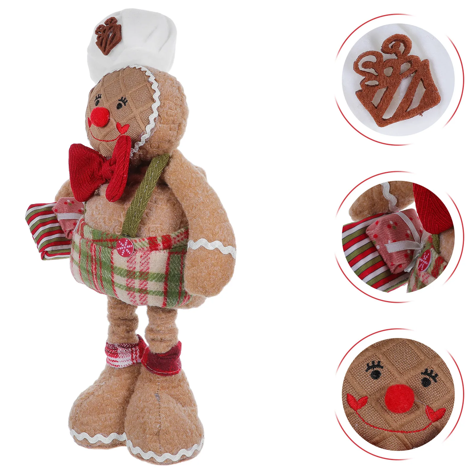 Gingerbread Man Christmas Soft Fabric Decoration Stretchable Legs Standing Figure Window Display Holiday Shelf Ornament Festive