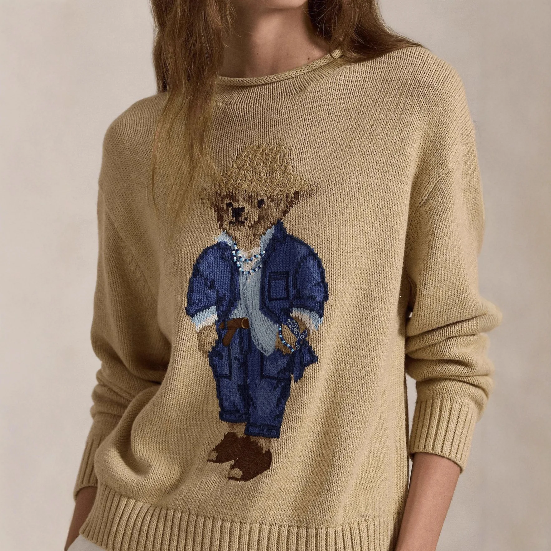 

2025 Winter Women's Sweater American Cartoon Print Oversized High Neck Knit Pullover Cozy Casual Long Sleeve Top