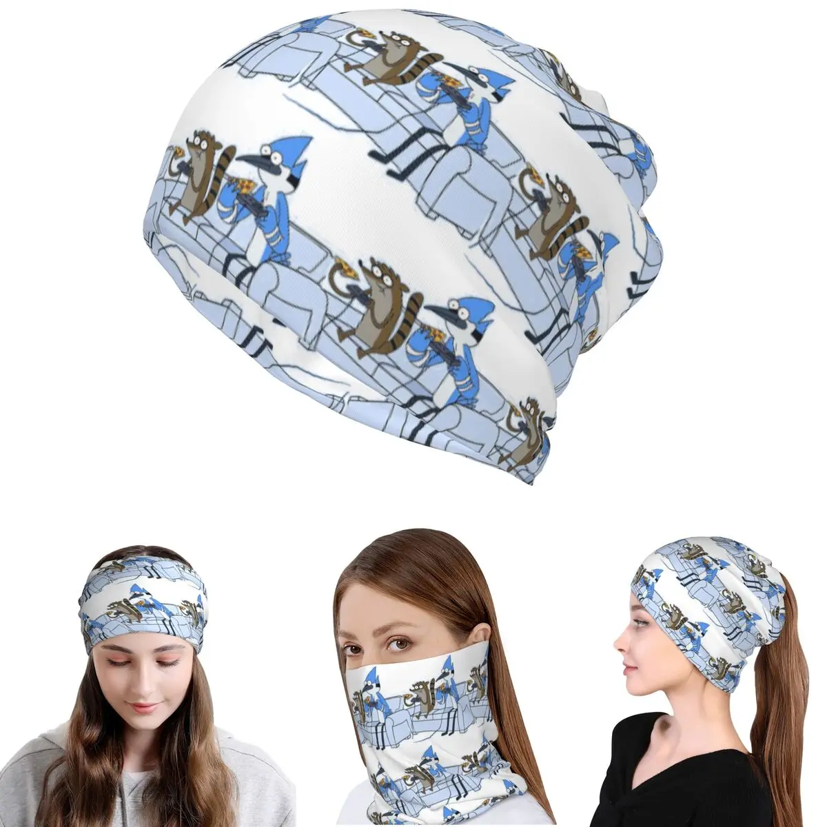 Mordecai And Rigby Pizza And Video Games Bandana Neck Cover Mask Scarf Multifunction Balaclava Beanies Hat Unisex Adult Washable