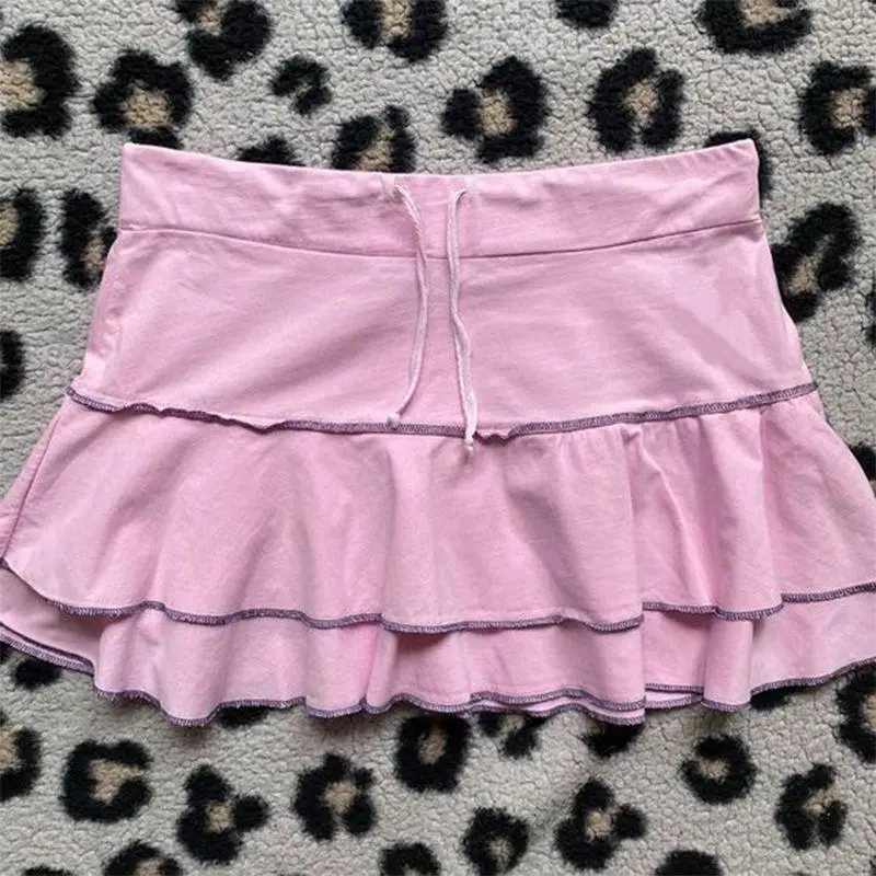 A-line Skirt Sexy Kawaii Skirt Spice Girls Summer Stretch Solid Slim Y2K Skirt Retro fashion embroidery Cute sweet mini skirt