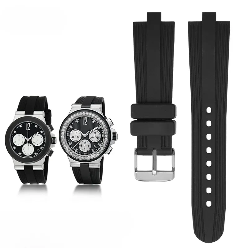 For Bvlgari Silicone Watch Strap with Bvlgari Diagono Waterproof and Sweatproof Convex Interface Strap Accessories 22x7mm