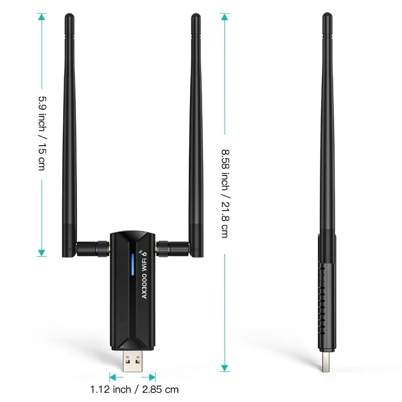 USB WiFi 6E Wireless Adapter, AX3000M 2Antennas 6GHz/5GHz/2.4GHz AX3000M