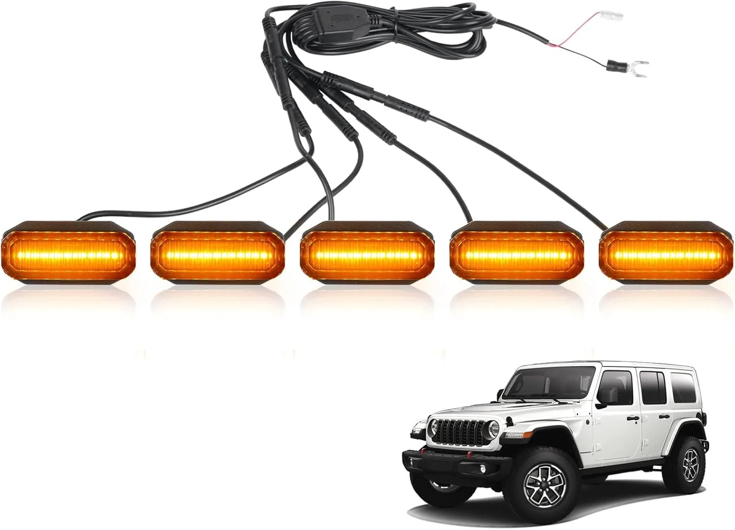 

Amber LED Grille Lights Compatible with 2024-2025 Jeep Wrangler JL JLU & Gladiator JT Original Factory Grille, 5PCS Front Grille