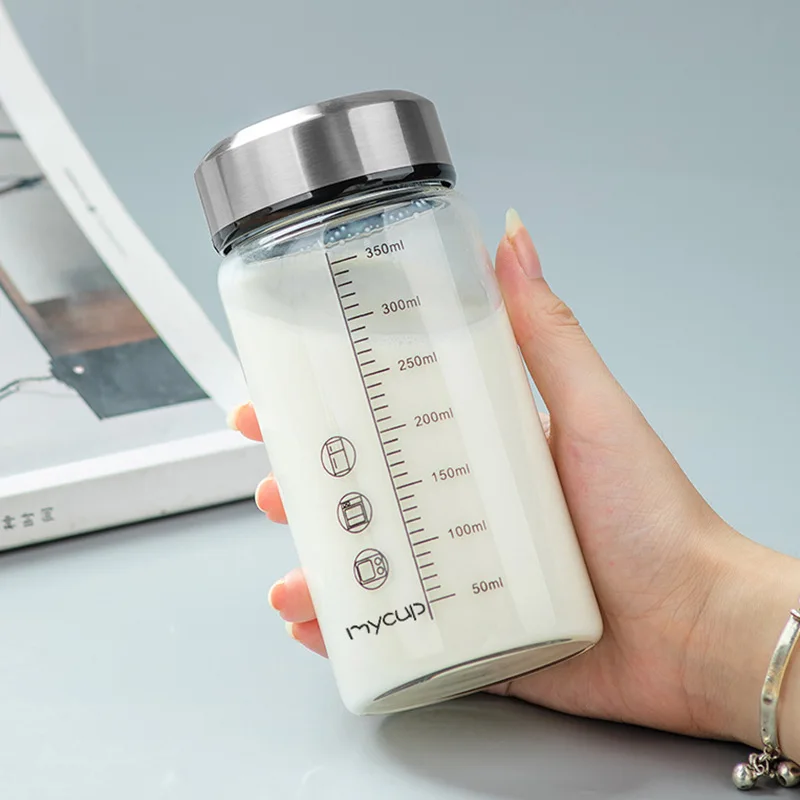 Glass Milk Cup Household Portable Takeout Student Soy Milk Cup with Lid Simple Graduated Water Bottle Coffee Breakfast Cups New