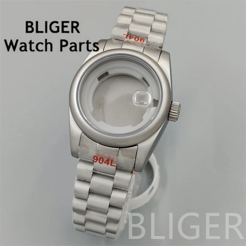 BLIGER-caja de reloj de acero inoxidable cepillado recubierto, 31mm, con correa, bisel redondo, cristal de zafiro ampliado, apto para movimiento NH05 NH06