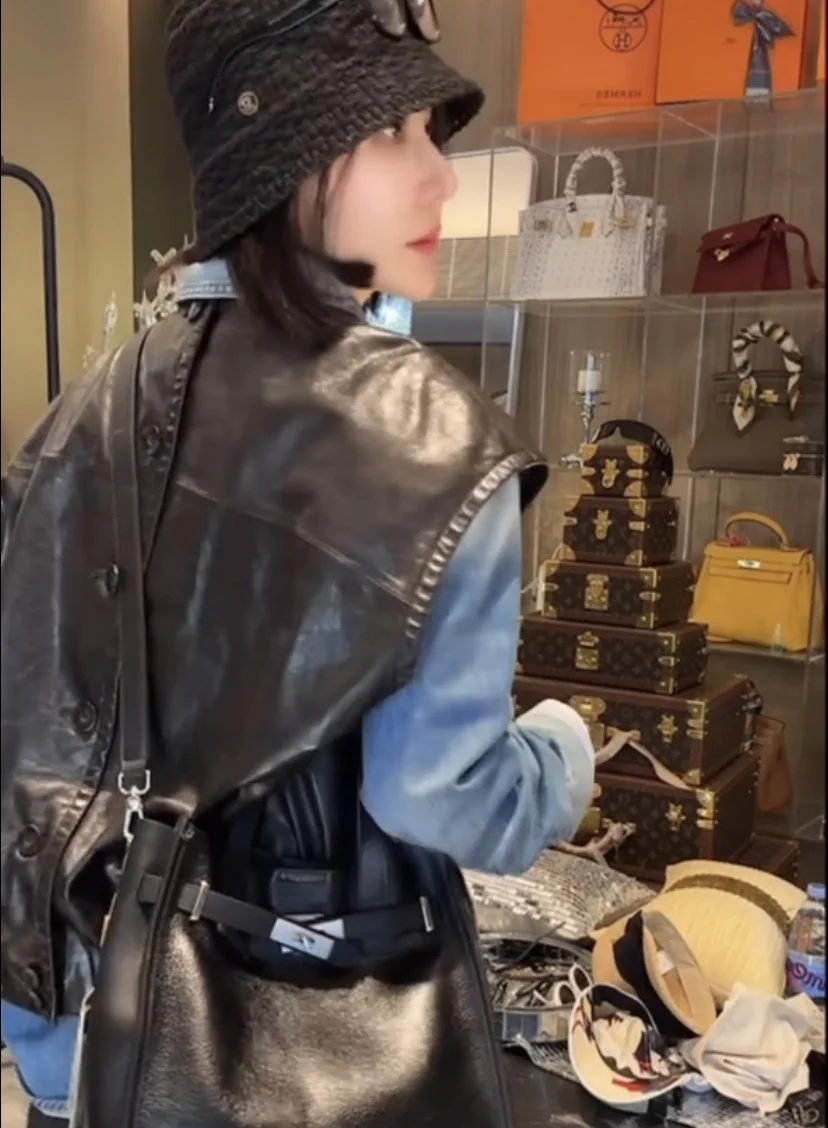 Xiaoran 2025 lente nieuwe Sle ort eepskin Svel vest dames faionable veelzijdige bovenkleding Ele trendy