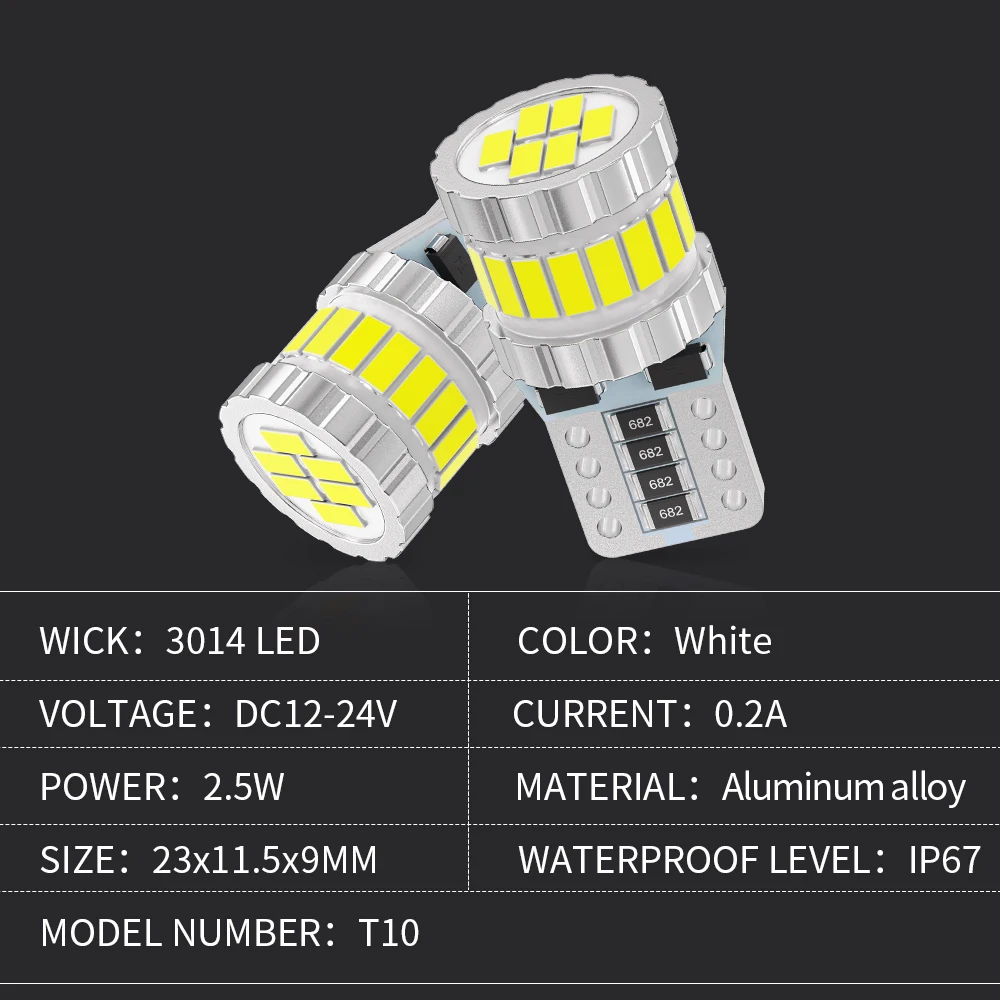 10X T10 W5W 3014 24SMD Canbus No Error LED Bulbs Auto Reading Lights Car Interior Door Lamp License Plate Light White 6000K 12V