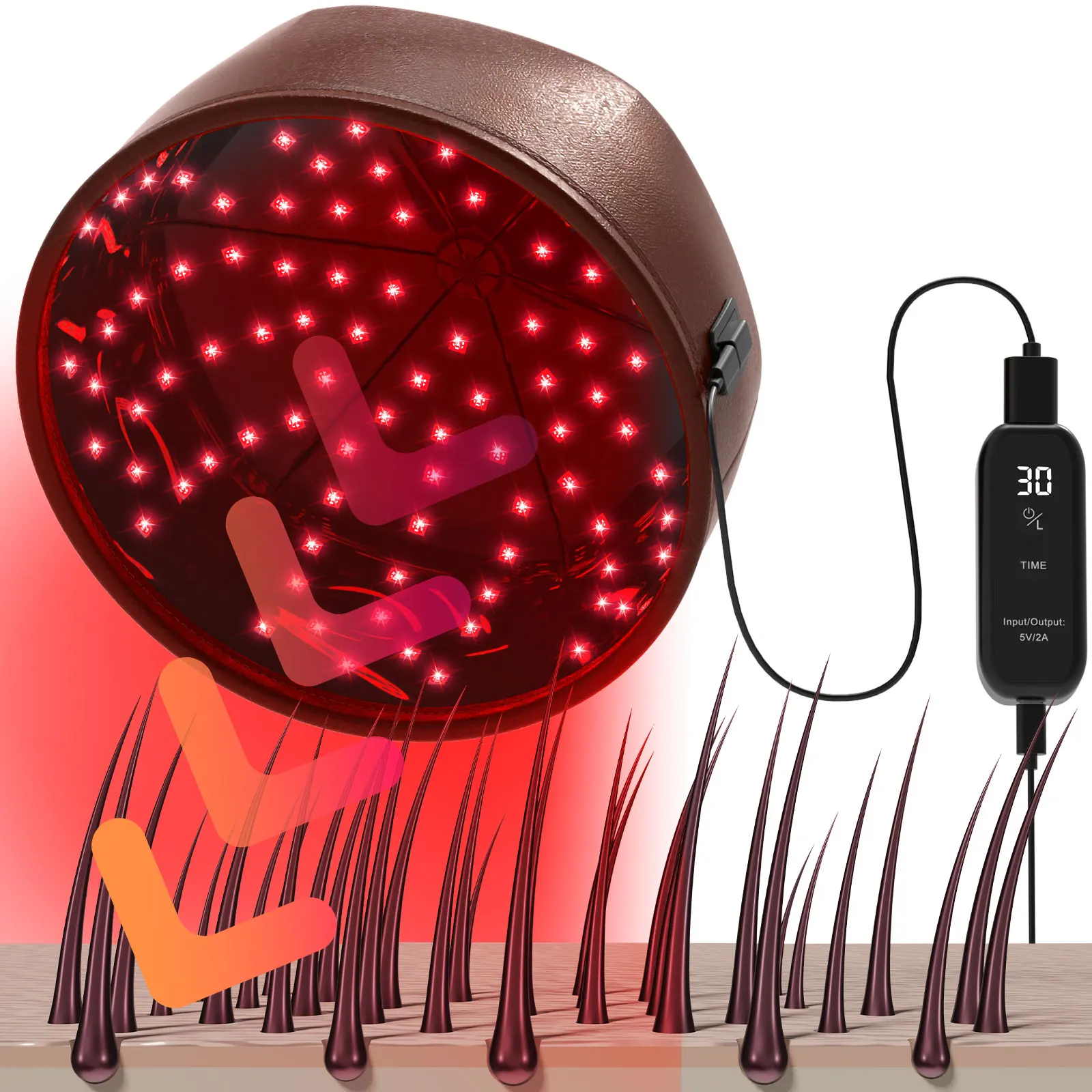 

120 Diodes Hair Growth Cap 850nm 660nm Anti Hair Loss Stress Relief Infrared Light Relaxation Therapy 4 Levels Pluse Mode PU