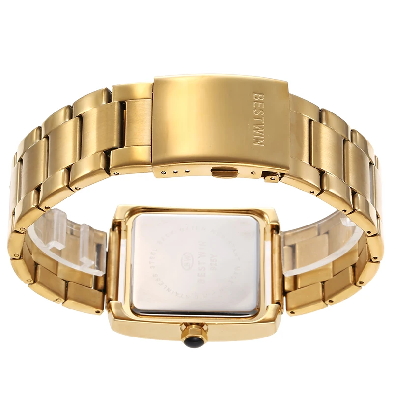 Reloj de lujo para hombre, pulsera de cuarzo con números romanos, oro blanco, correa de Metal, rectangular, clásico, de marca, de negocios